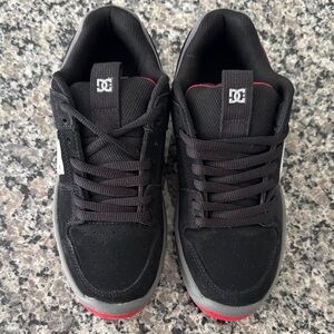 DC Men's Black and Gray Sneakers with Red Accents